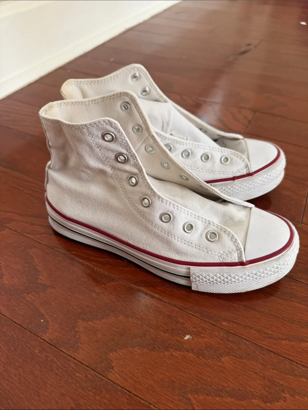 Converse Kids White High-Top Canvas Sneakers with Red Stripe